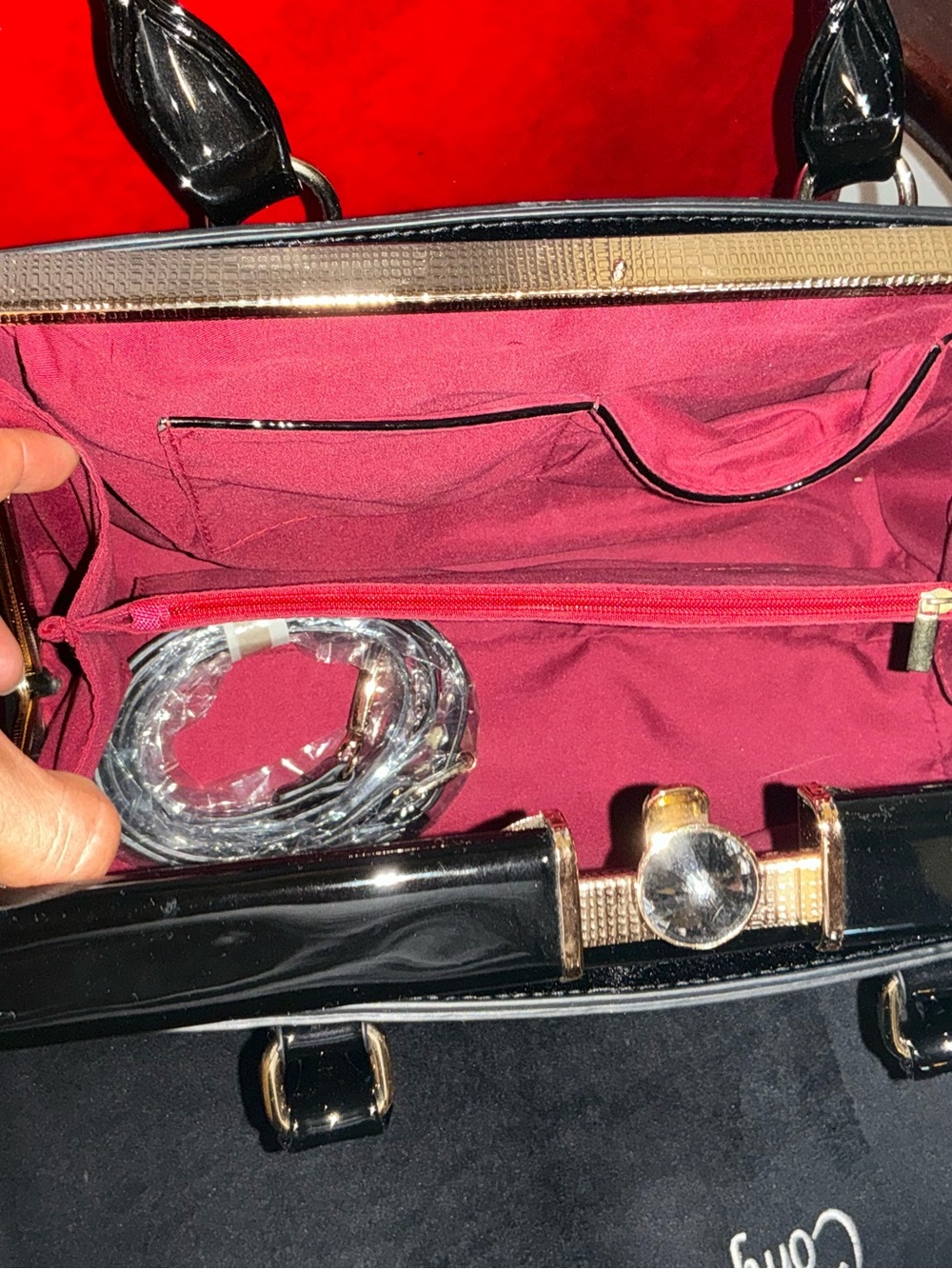 Classic Black Patent Satchel Handbag - Picture 3 of 7